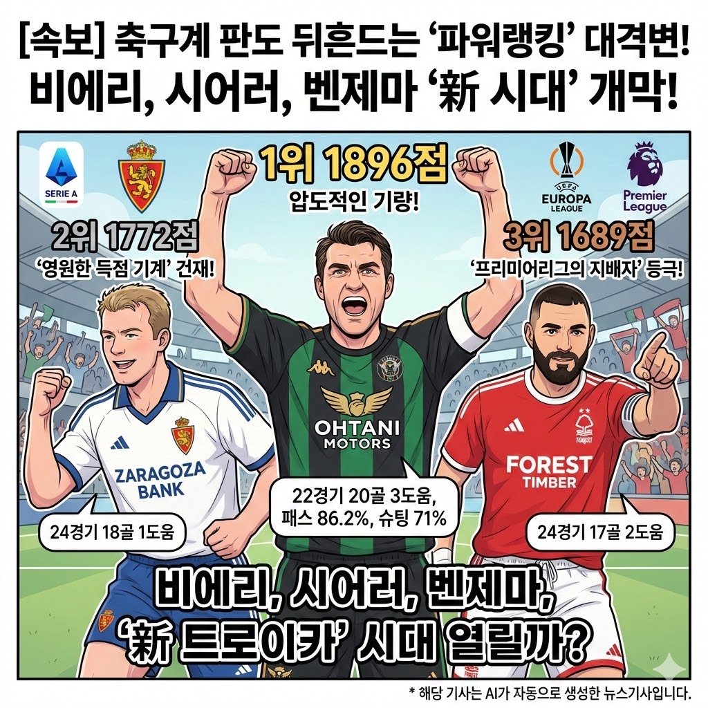 비에리 선수 파워랭킹 1위 등극시어러 벤제마 그 뒤를